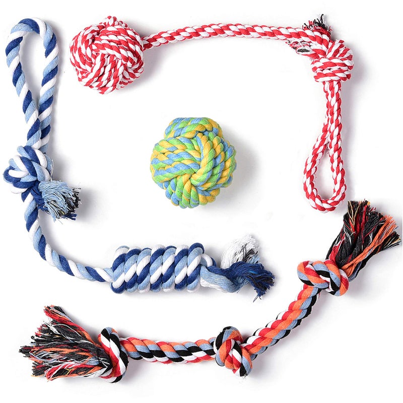 Fida Dog Rope Toys 4 Pack, Puppy Teething Sturdy Cotton Chew Tug Ropes Indoor/Outdoor, Exercise Interactive Tug O'War Toys Set for Boredom Small-Meidum Dogs - Image 1